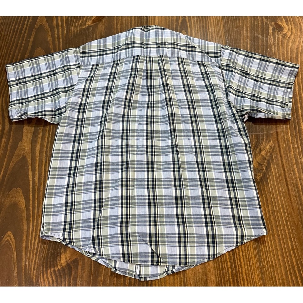 Bugle Boy Original Mens Large Short Sleeve Plaid Button Down Shirt‎ Blue Green - Picture 4 of 6